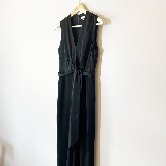 Jonathan Simkhai Tie Front Satin Wrap Jumpsuit Sleeveless V-Neck Black Size 4 - Picture 7 of 12